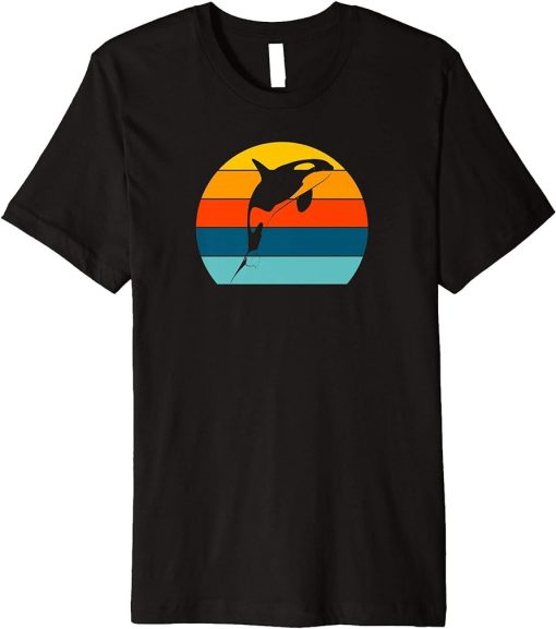 Orca Killer Whale Retro Vintage Sunset Women Men Girls Boys Premium T-Shirt