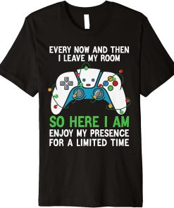 Funny Christmas Gamer Every Now And Then I Leave My Room Boy Premium T-Shirt