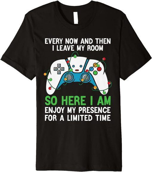 Funny Christmas Gamer Every Now And Then I Leave My Room Boy Premium T-Shirt