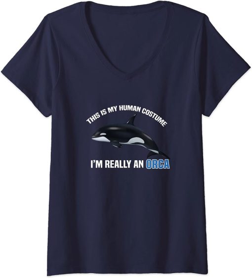 Womens This is my human costume, I"m really an Orca, for Kids V-Neck T-Shirt