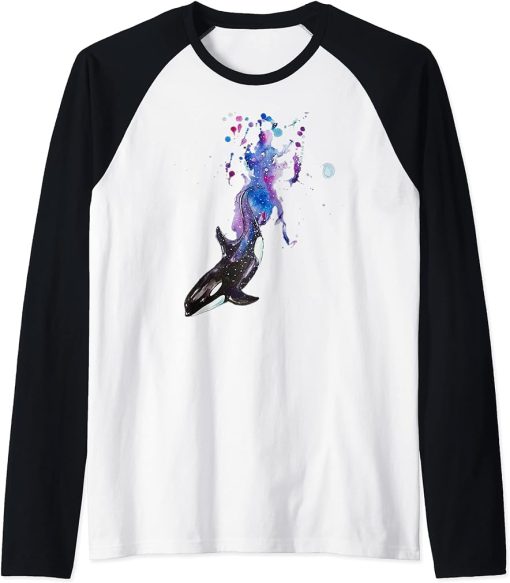 Orca Motif T-Shirt Whale Orka Blue Whale Humpback Whale Sea Animal Raglan Baseball Tee