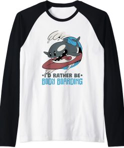 Bodyboarding Orca I’d Rather Be Body Boarding Raglan Baseball Tee