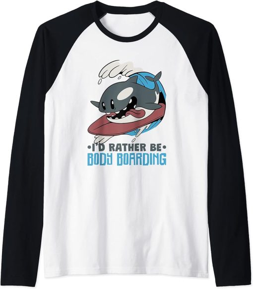 Bodyboarding Orca I’d Rather Be Body Boarding Raglan Baseball Tee