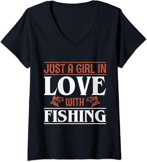 Womens Fishing Rods Lovers | Funny Fishing Sayings | Funny Fishing V-Neck T-Shirt