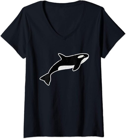 Womens Whale Orca Love Oceans Animal Fin Waves Sea Vintage Gift V-Neck T-Shirt