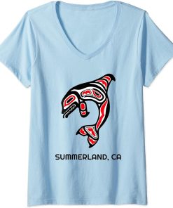 Womens Summerland, California Native American Orca Killer Whale V-Neck T-Shirt