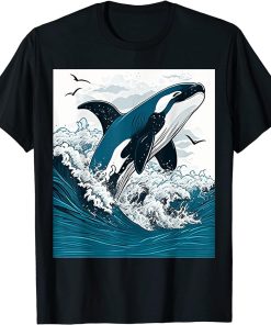 Whale Orca Jumping Lover Ocean Sea Animal Vintage Retro Art T-Shirt