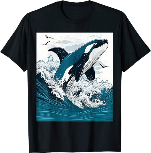 Whale Orca Jumping Lover Ocean Sea Animal Vintage Retro Art T-Shirt