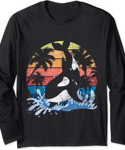 Tropical Beach Ocean Animal Killer Whale Gift Retro Orca Long Sleeve T-Shirt