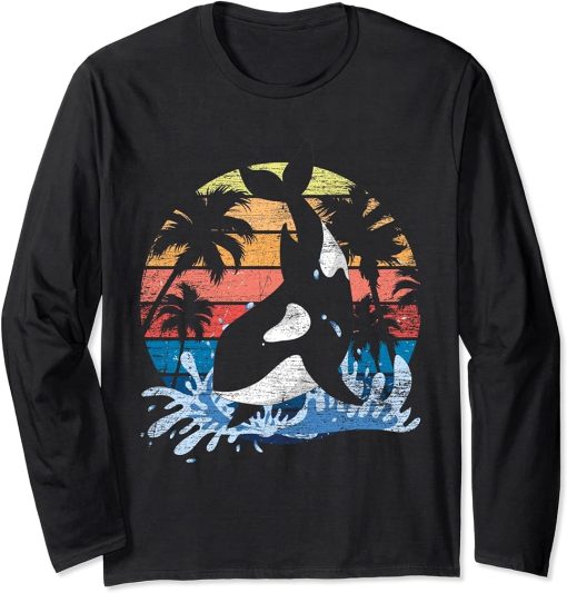 Tropical Beach Ocean Animal Killer Whale Gift Retro Orca Long Sleeve T-Shirt