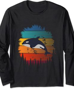 Funny orca killer whales , retro vintage sea animals Long Sleeve T-Shirt