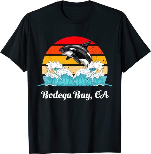 Vintage Bodega Bay CA Distressed Orca Killer Whale Art T-Shirt