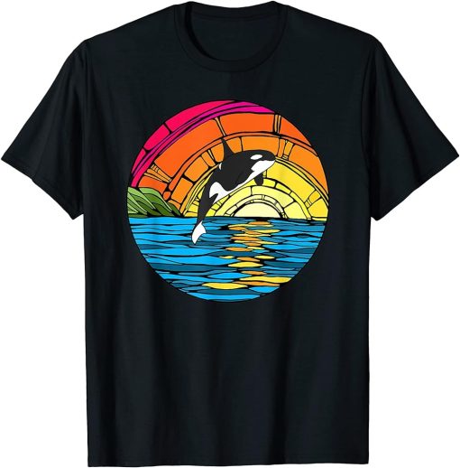 Orca Water Killer Whale Colorful Stained Glass Design T-Shirt