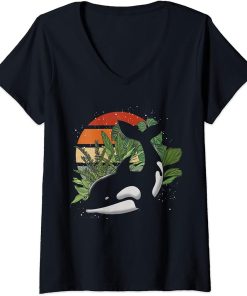 Womens Aquarist Orca Sea Animal Ocean Diver Gift Retro Killer Whale V-Neck T-Shirt