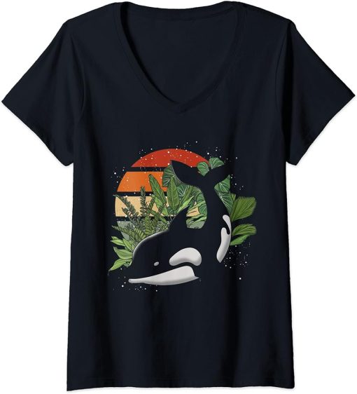 Womens Aquarist Orca Sea Animal Ocean Diver Gift Retro Killer Whale V-Neck T-Shirt